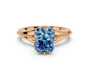 Solitaire Engagement Ring Setting for Fancy Blue Radiant Cut Center with Milgrain Cathedral Band and Prong Head in Rose Gold