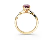 Baguette Engagement Ring Setting for Fancy Pink Radiant Cut Center with Alternating Bar-Set Band and Prong Head in Yellow Gold