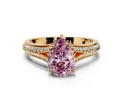 Solitaire Engagement Ring Setting for Fancy Pink Pear-Shaped Center with Pave Rail Split Shank and Prong Head in Yellow Gold
