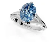 Solitaire Engagement Ring Setting for Fancy Blue Oval Center with Milgrain Cathedral Band and Prong Head in Sterling Silver