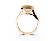 Halo Engagement Ring Setting for Fancy Yellow Radiant Cut Center with Milgrain Frame, Pave Band and Prong Head in Rose Gold
