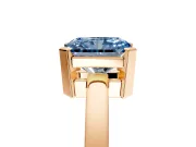 Solitaire Engagement Ring Setting for Fancy Blue Radiant Cut Center with Plain Band and Flat Tab Prong Head in Rose Gold
