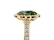 Halo Engagement Ring Setting for Fancy Green Oval Center with Pave Accents, Heart Basket and Prong Head in Yellow Gold