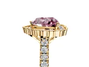 Milgrain Floral Halo Engagement Ring Setting for Fancy Pink Heart-Shaped Center with Pave Band and Prong Head in Yellow Gold