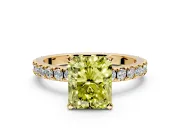 Solitaire Engagement Ring Setting for Fancy Yellow Radiant Cut Center with Fine Pave Band and Claw Prong Head in Yellow Gold