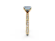 Solitaire Engagement Ring Setting for Fancy Blue Asscher Cut Center with Milgrain-Edged Pave Band and Prong Head in Yellow Gold
