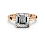 Solitaire Engagement Ring Setting for Asscher Cut Center with Plain Band and Flat Tab Prong Head in Rose Gold