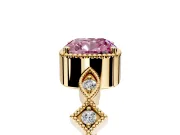 Milgrain Bezel Engagement Ring Setting for Fancy Pink Cushion Cut Center with Marquise Stations and Bezel Head in Yellow Gold