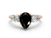 3 Stone Engagement Ring Setting for Fancy Black Pear-Shaped Center with Large Pear-Shaped Accents and Prong Head in Rose Gold