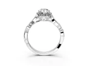 Halo Engagement Ring Setting for Pear-Shaped Center with Leaf Motif Split Shank and Prong Head in Platinum
