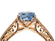 Solitaire Engagement Ring Setting for Fancy Blue Cushion Cut Center with Engraved Pave Band and Prong Head in Rose Gold