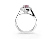 Halo Engagement Ring Setting for Fancy Pink Oval Center with Outer Bezel Rim, Pave Band and Prong Head in Platinum