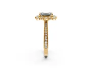 Milgrain Halo Engagement Ring Setting for Emerald Cut Center with Bezel Point Accents and Prong Head in Yellow Gold
