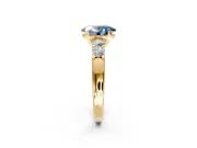 5 Stone Engagement Ring Setting for Fancy Blue Oval Center with Plain Band and Prong Head in Yellow Gold