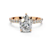 Solitaire Engagement Ring Setting for Pear-Shaped Center with Pave Accents and Prong Head in Rose Gold