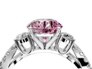 3 Stone Engagement Ring Setting for Fancy Pink Round Cut Center with Pave Split Shank and Prong Head in Sterling Silver