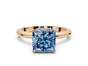 Hidden Halo Engagement Ring Setting for Fancy Blue Princess Cut Center with Plain Rounded Band and Prong Head in Rose Gold
