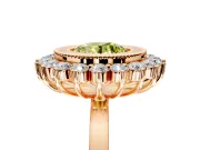 Halo Engagement Ring Setting for Fancy Yellow Round Cut Center with Milgrain Bezel Rim, Plain Band and Prong Head in Rose Gold