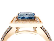 Milgrain Halo Engagement Ring Setting for Fancy Blue Princess Cut Center with Three-Sided Pave Band and Prong Head in Rose Gold