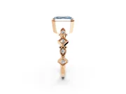 Milgrain Bezel Engagement Ring Setting for Fancy Blue Asscher Cut Center with Marquise Stations and Bezel Head in Rose Gold