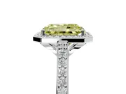 Halo Engagement Ring Setting for Fancy Yellow Radiant Cut Center with Pave Accents, Heart Basket and Prong Head in Sterling Silver