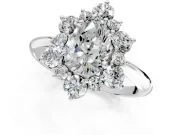 Small-Accent Cluster Halo Engagement Ring Setting for Pear-Shaped Center with Plain Band and Prong Head in White Gold