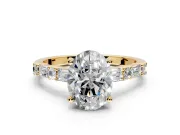 Baguette Engagement Ring Setting for Oval Center with Alternating Bar-Set Band and Prong Head in Yellow Gold
