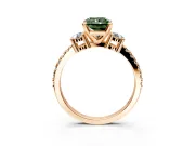 3 Stone Engagement Ring Setting for Fancy Green Radiant Cut Center with Round Cut Side Accents and Prong Head in Rose Gold