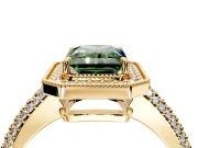 Milgrain Halo Engagement Ring Setting for Fancy Green Radiant Cut Center with Three-Sided Pave Band and Prong Head in Yellow Gold