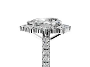 Halo Engagement Ring Setting for Pear-Shaped Center with Single-Row Pave, Open Basket and Prong Head in Platinum
