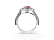 Milgrain Halo Engagement Ring Setting for Fancy Pink Round Cut Center with Bezel Point Accents and Prong Head in Platinum