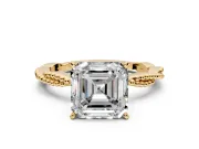 Solitaire Engagement Ring Setting for Asscher Cut Center with Twist Band and Bead Prong Head in Yellow Gold