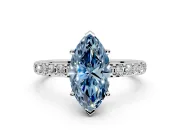 Solitaire Engagement Ring Setting for Fancy Blue Marquise Center with Round Cut Pave Band and Prong Head in Platinum