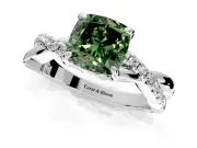 Solitaire Engagement Ring Setting for Fancy Green Cushion Cut Center with Half-Pave Crossover Band and Prong Head in Sterling Silver