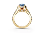 Solitaire Engagement Ring Setting for Fancy Blue Radiant Cut Center with Pave Cathedral Shoulders and Prong Head in Yellow Gold