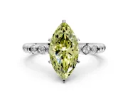 Solitaire Engagement Ring Setting for Fancy Yellow Marquise Center with Bezel-Dot Beaded Band and Prong Head in White Gold