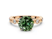 Solitaire Engagement Ring Setting for Fancy Green Round Cut Center with Beaded Bezel Station Band and Prong Head in Rose Gold
