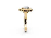Cluster Halo Engagement Ring Setting for Heart-Shaped Center with Milgrain Bezel Accents and Prong Head in Yellow Gold