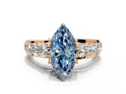 Solitaire Engagement Ring Setting for Fancy Blue Marquise Center with Graduated Shared Prongs and Prong Head in Rose Gold