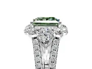 Halo Engagement Ring Setting for Fancy Green Princess Cut Center with Two-Strand Split Shank and Prong Head in Sterling Silver