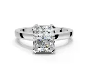 Solitaire Engagement Ring Setting for Radiant Cut Center with Plain Band and Flat Tab Prong Head in Sterling Silver