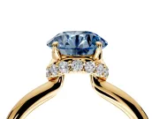 Hidden Halo Engagement Ring Setting for Fancy Blue Round Cut Center with Plain Rounded Band and Prong Head in Yellow Gold