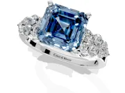 Cluster Engagement Ring Setting for Fancy Blue Asscher Cut Center with 2-Row Shoulder Clusters and Prong Head in White Gold