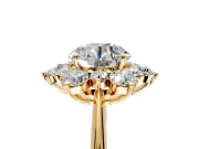 Small-Accent Cluster Halo Engagement Ring Setting for Round Cut Center with Plain Band and Prong Head in Yellow Gold