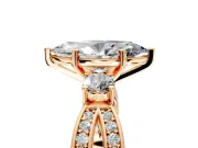 3 Stone Engagement Ring Setting for Marquise Center with Pave Twist Band and Prong Head in Rose Gold