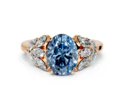 Leaf Cluster Engagement Ring Setting for Fancy Blue Oval Center with Marquise Accents and Prong Head in Rose Gold