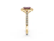 Milgrain Floral Halo Engagement Ring Setting for Fancy Pink Emerald Cut Center with Pave Band and Prong Head in Yellow Gold