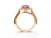 Milgrain Halo Engagement Ring Setting for Fancy Pink Princess Cut Center with Bezel Point Accents and Prong Head in Rose Gold