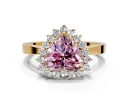 Starburst Halo Engagement Ring Setting for Fancy Pink Heart-Shaped Center with Flat Cathedral Band and Prong Head in Yellow Gold