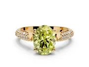 Solitaire Engagement Ring Setting for Fancy Yellow Oval Center with Multi-Row Accents and Prong Head in Yellow Gold
